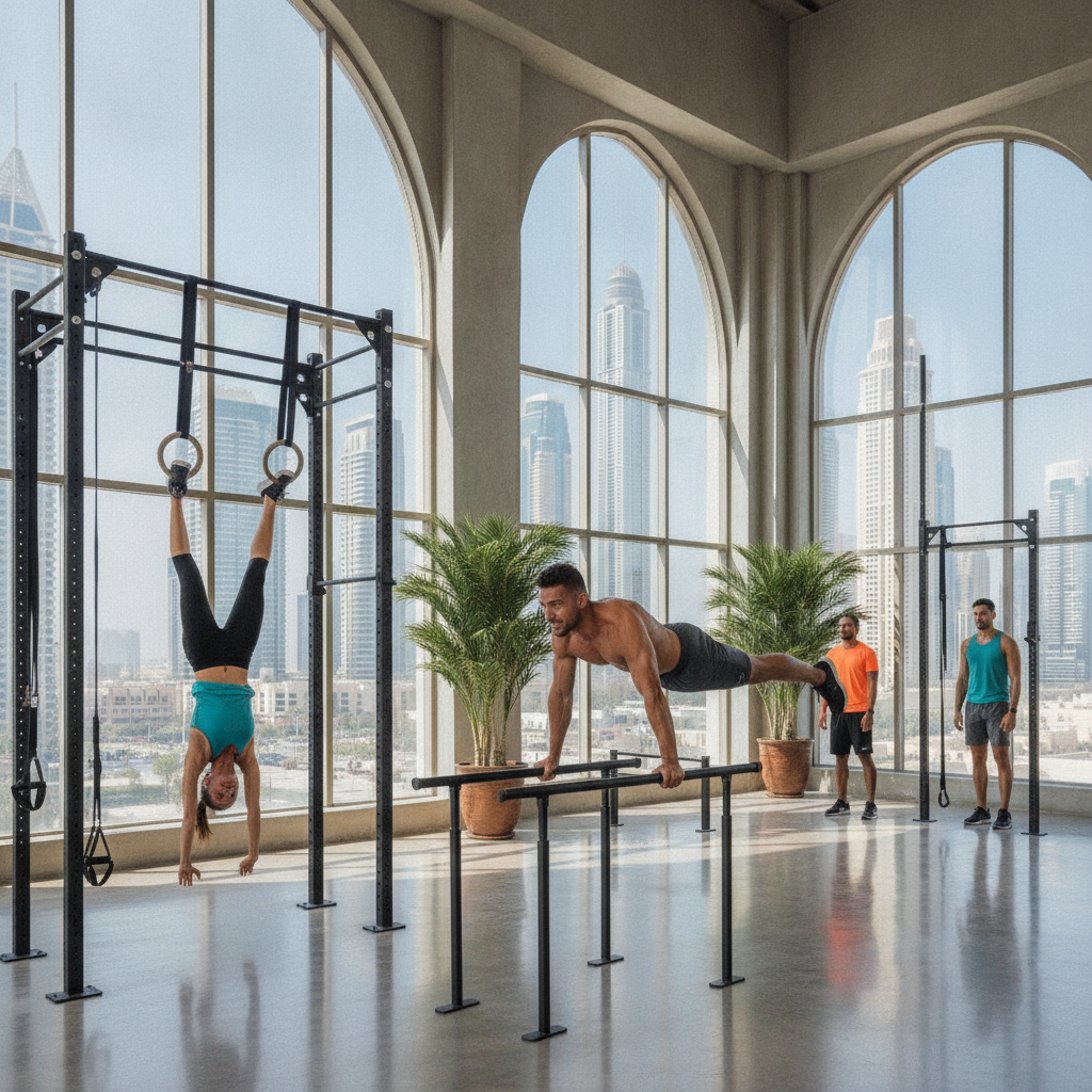 Athletes performing calisthenics movements at Gravity Gym, considered the best calisthenics gym Dubai has to offer for functional training