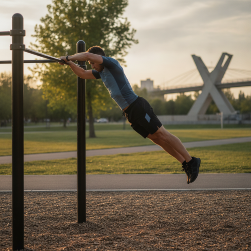 Athlete demonstrating common calisthenics training mistakes during an outdoor bodyweight workout session at a functional movement gym